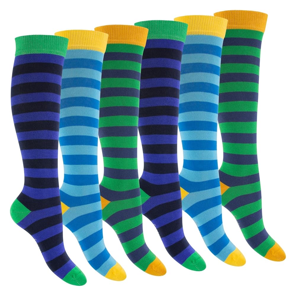 6 Paia Calze Al Ginocchio Donna A Righe - Cotone, Elastiche, Colorate
