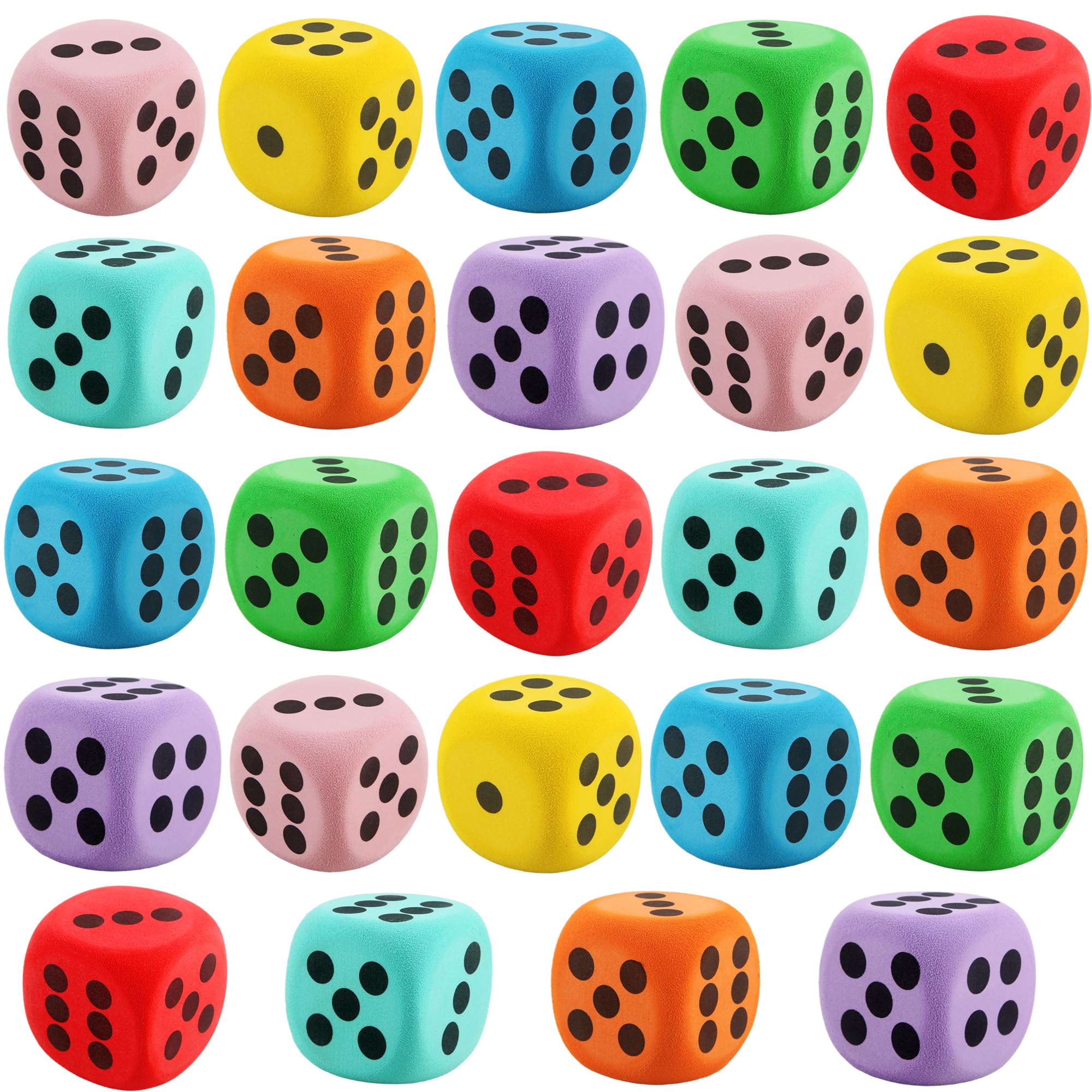 Cotiny 24 Pack 2.36 Inch Large Dice EVA Foam Colorful Jumbo Game Dice for Board Game Classroom Party Favors Learning Tools, 8 Colors