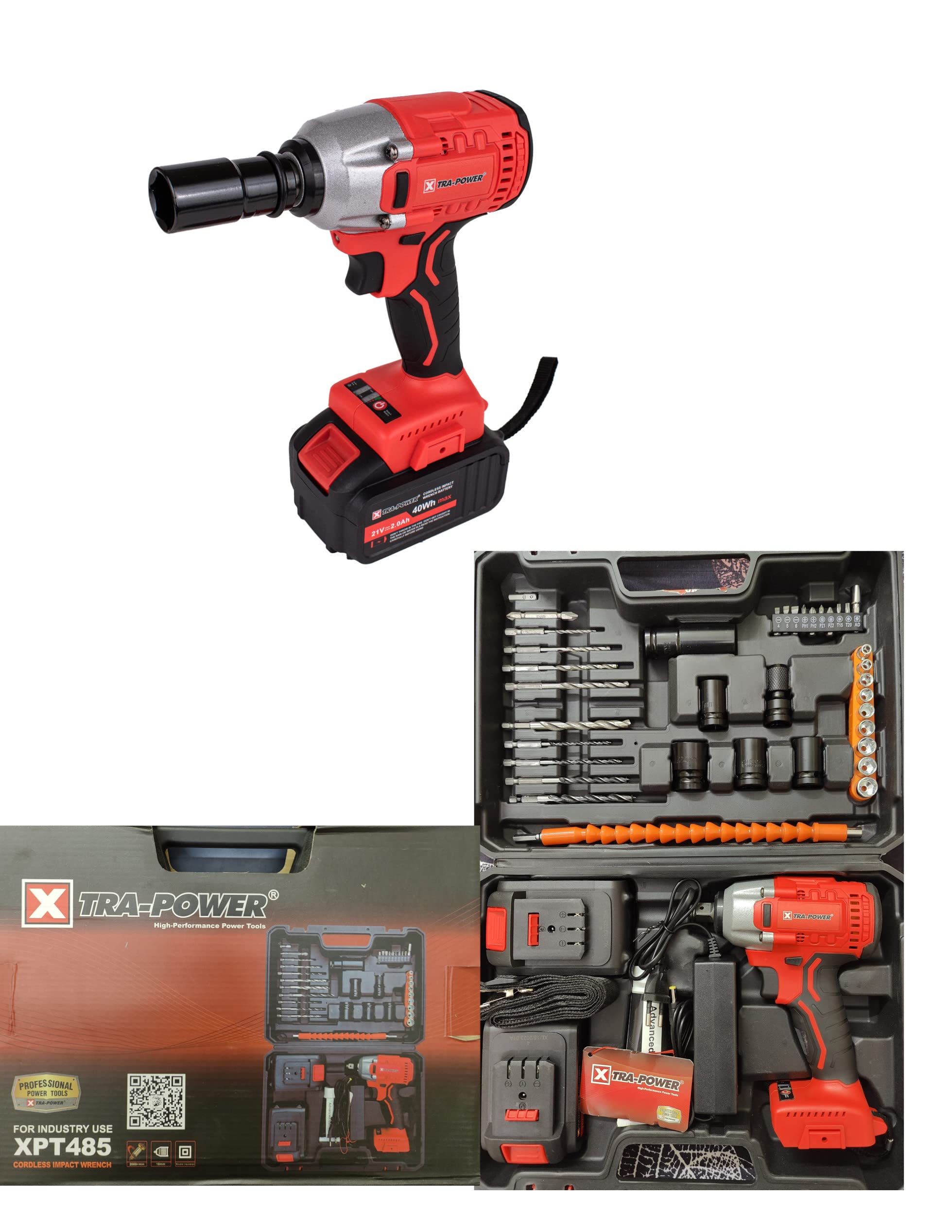 XTRA-POWER Cordless Impact Wrench With Accessories XPT 485,Red&