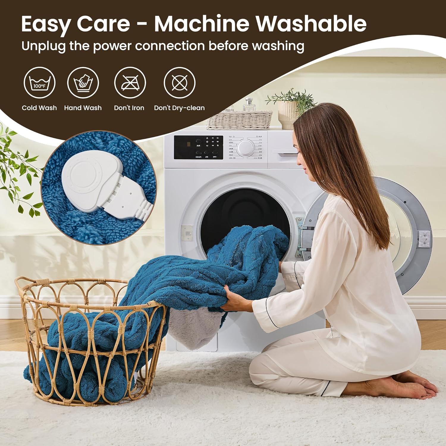 Heated Blanket Electric Blanket 50"x60", Soft Taffeta Sherpa Electric Throw with 5 Heating Level & 1-12 Hour Auto Off, Heated Throw with Overheating Protection, Machine Washable (Navy Blue) - Image 6