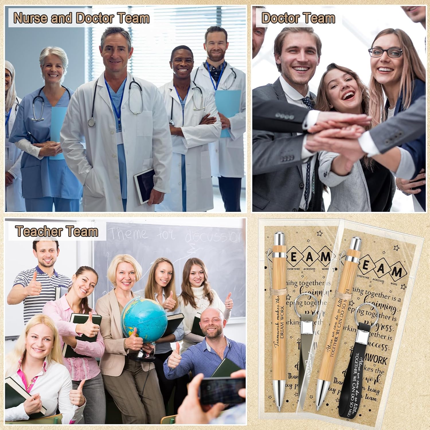 Sayglossy 60 Sets Team Appreciation Gifts Bulk Inspirational Ballpoint Pens with Silicone Keychains Teamwork Cards for Employee Staff Volunteer Teacher Admin Professional Nurse