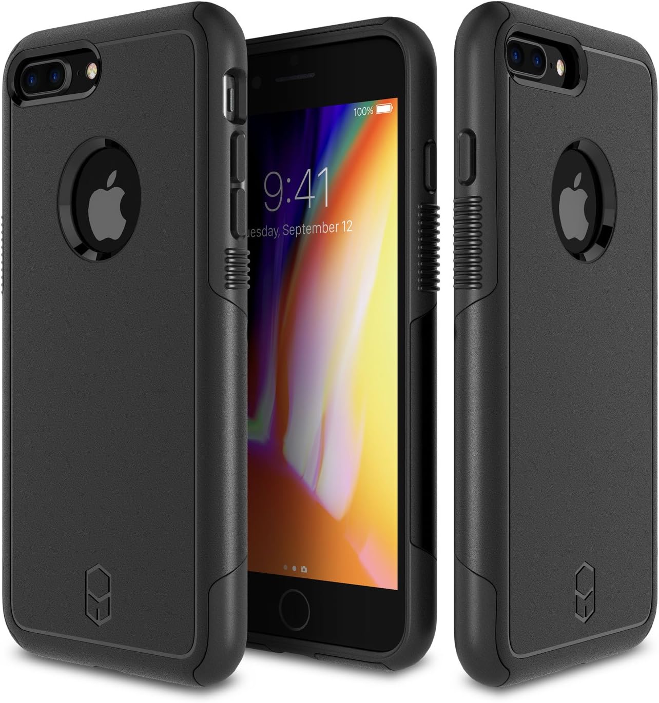 Patchworks Level Aegis Case in Black Compatible for iPhone 8/7 Plus Military Grade Extreme Drop Protection Shockproof Full Protective Anti-Scratch Resistant Heavy Duty Dual Layer Rugged Case