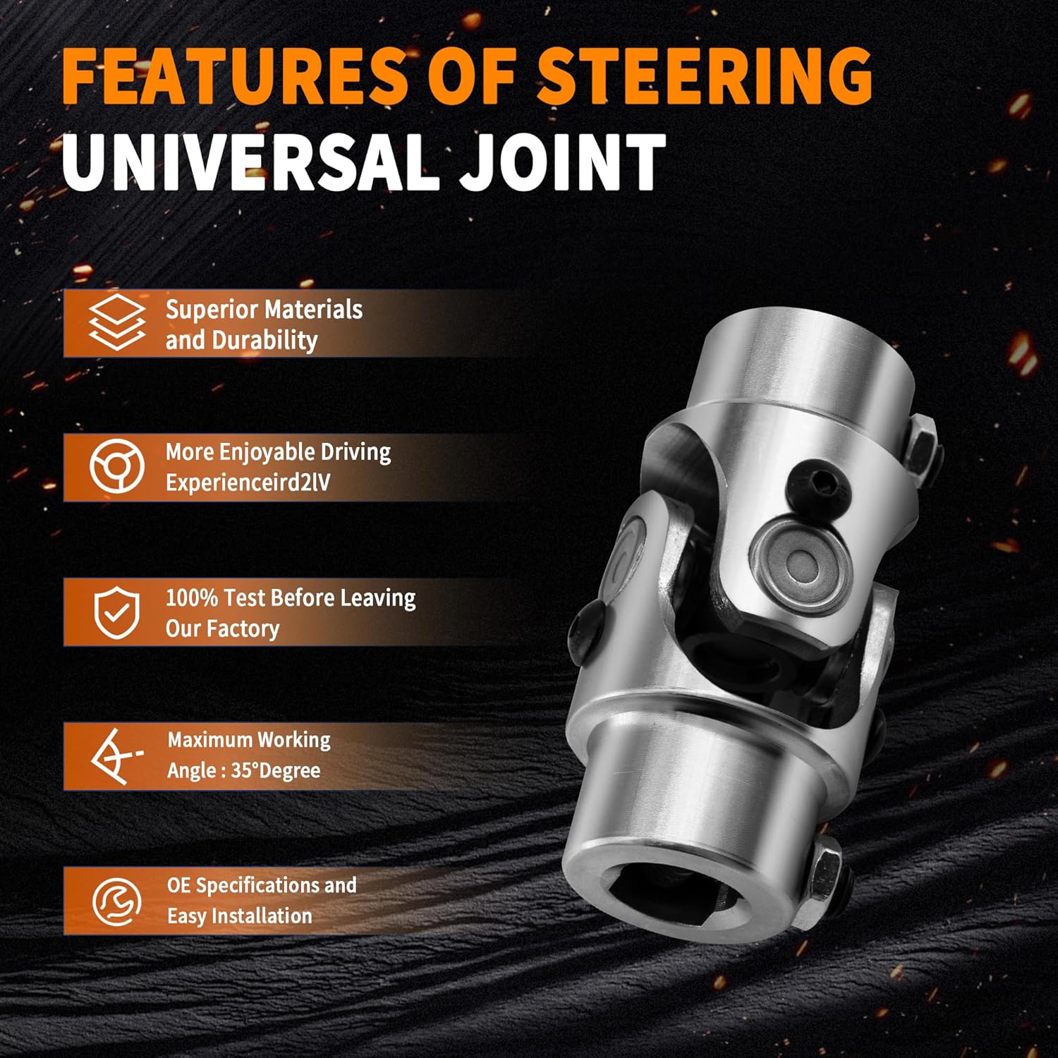 5/8" -36 Spline X 3/4" DD Chrome Steering Universal Joint Single U Joint Shaft,Total Length: 83mm (3-1/4")