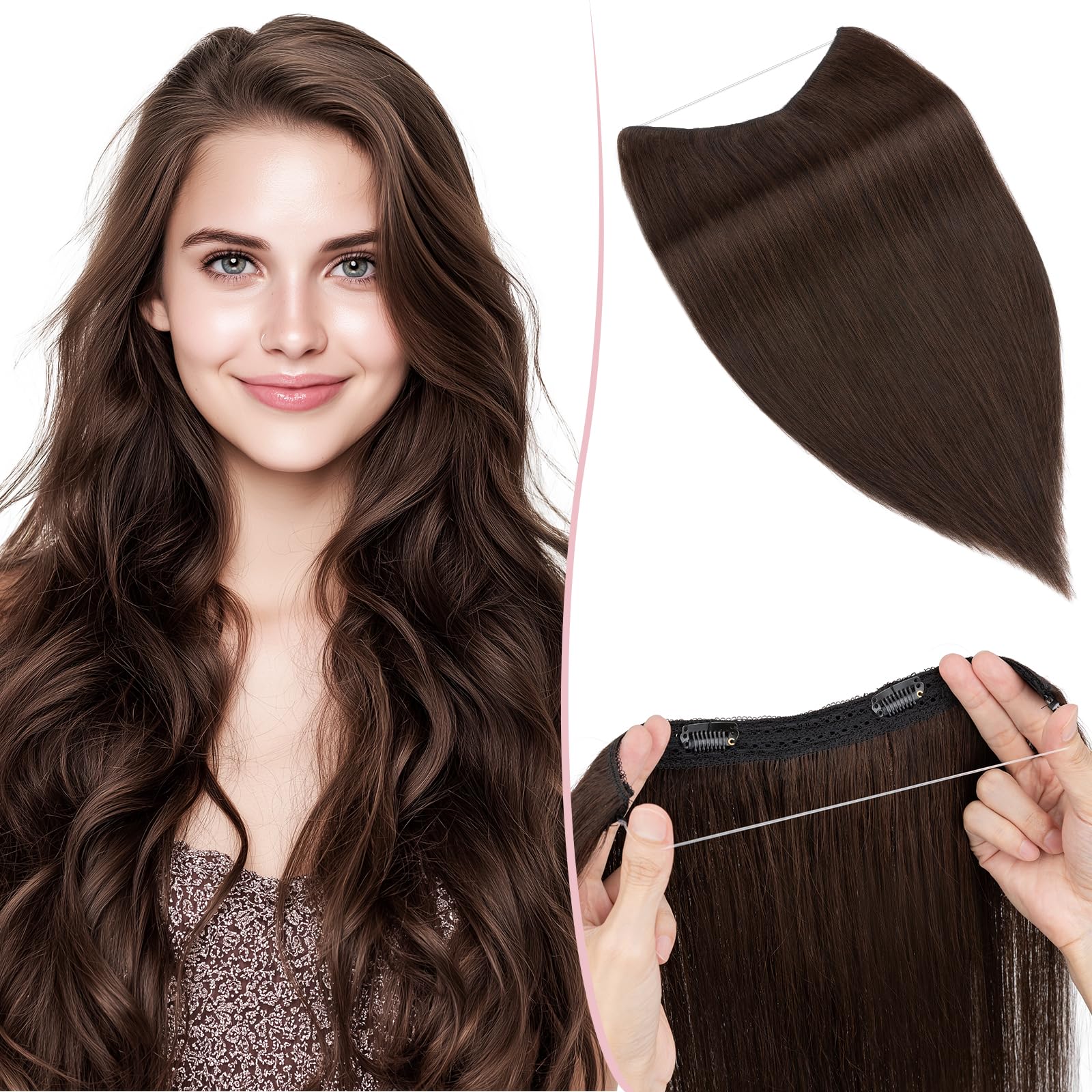 SEGO Pro Extensions Echthaar mit Draht Unsichtbarem Haarverlängerung 1 Tresse Haarteil 100% Remy Human Hair Secret adjustable