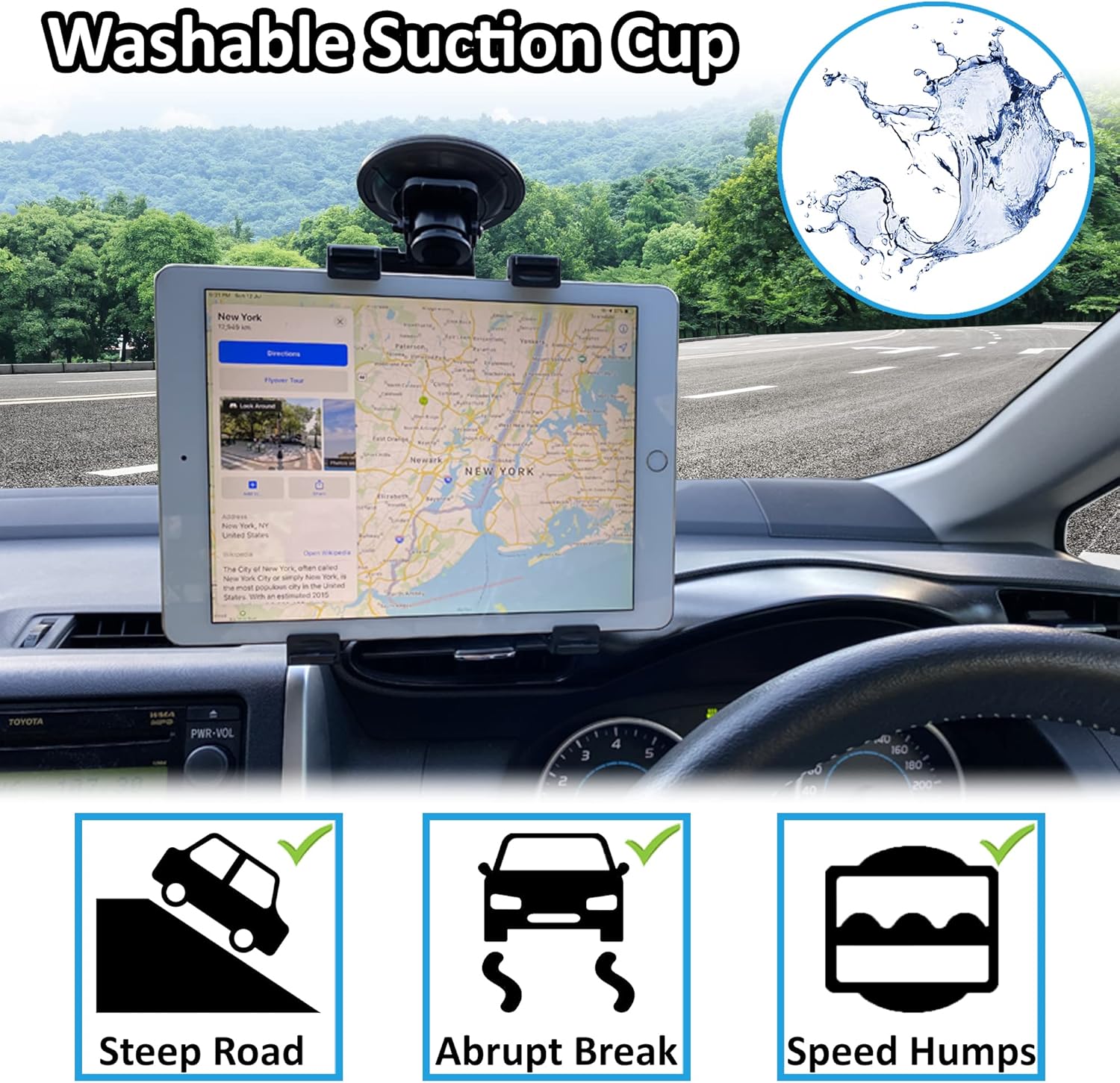 Randconcept 2-in-1 Car Tablet Holder Dashboard Windshield Cradle Strong Suction Cup Tablet Car Mount for iPad iPad mini Samsung Galaxy Fits All 6" - 12.9" Tablets