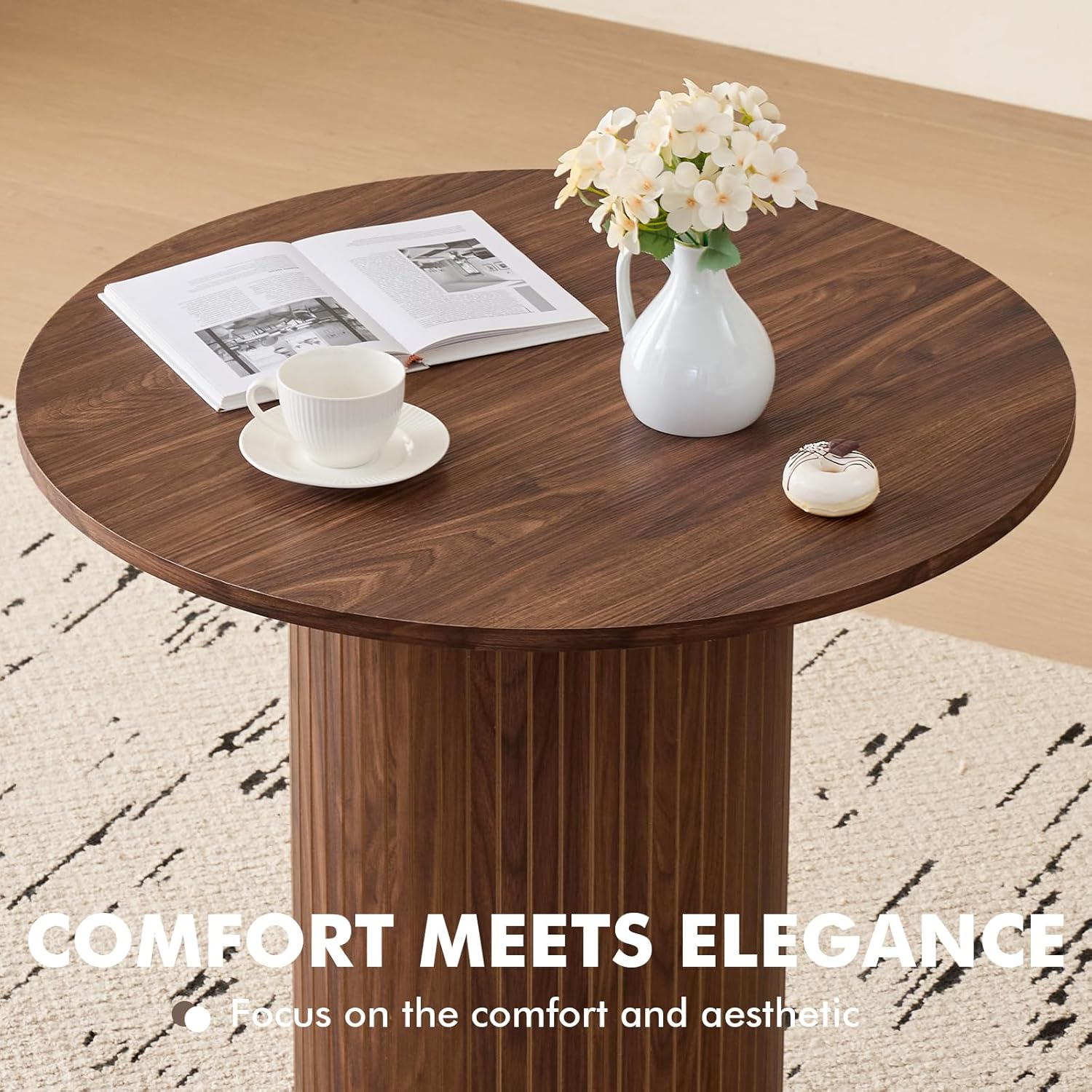 35.5" Round Dining Table for 2, Modern Small Pedestal Kitchen Table, Space Saving, for Apartment Dining Living Room