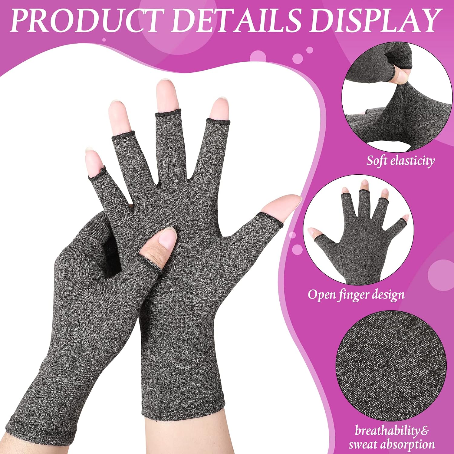 Crowye 8 Pairs Arthritis Compression Gloves Relieve Muscle Pain Fingerless Gloves Bulk Typing coverings for Women Men
