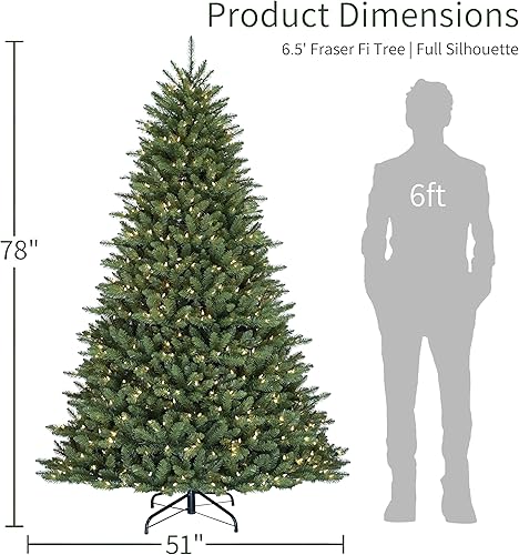 Miniatura 3 de Puleo International 6.5ft Pre-Lit Full Fraser Fir Artificial Christmas Tree with 500 Clear Lights, 1775 Realistic Dense Branch Tips, Easy Setup