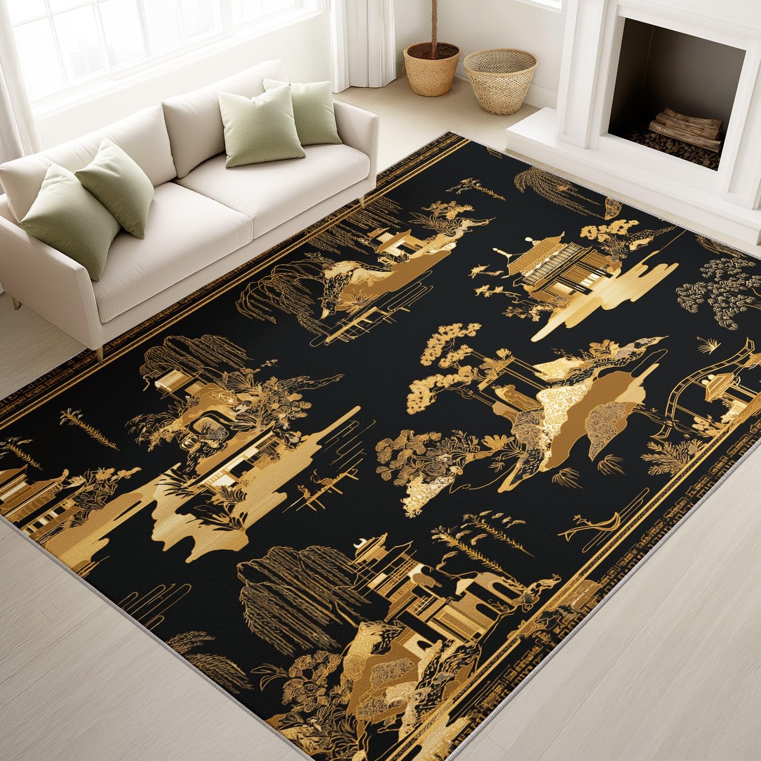 Tapis d'intérieur moderne 60x90 cm paysage or et luxe pour canapé