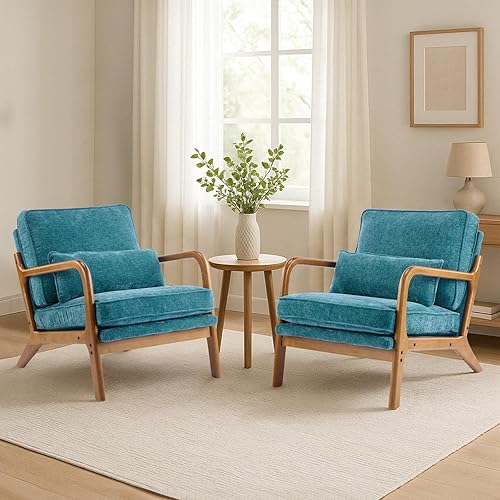 Miniatura 115 de Karl home Silla decorativa moderna de mediados de siglo con almohada, silla tapizada de tela bronceadora, con brazo de salón con marco de madera