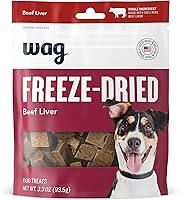 Wag Freeze-Dried Raw Beef Liver Dog Treats - 100% Single Ingredient, Grain-Free High Protein Training Treats or Meal Topper, 3.3oz