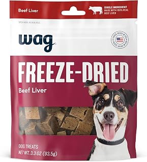 Wag Freeze-Dried Raw Beef Liver Dog Treats - 100% Single Ingredient, Grain-Free High Protein Training Treats or Meal Topper, 3.3oz