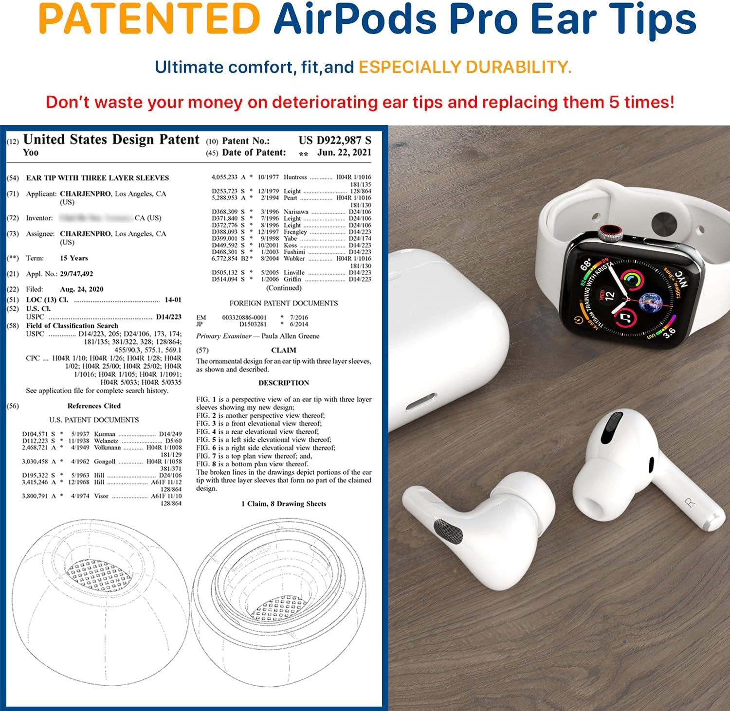 Onе-Dау Sаlе: Uр tо 50% оƒƒ CharJenPro Patented Design Memory Foam Ear Tips for AirPods Pro w/Silicone Shield. AirFoams Pro Active 2.0 Lasts 5X Longer. Replacement Tip. As seen on Kickstarter. (S/M/L, 3 Pairs, White)