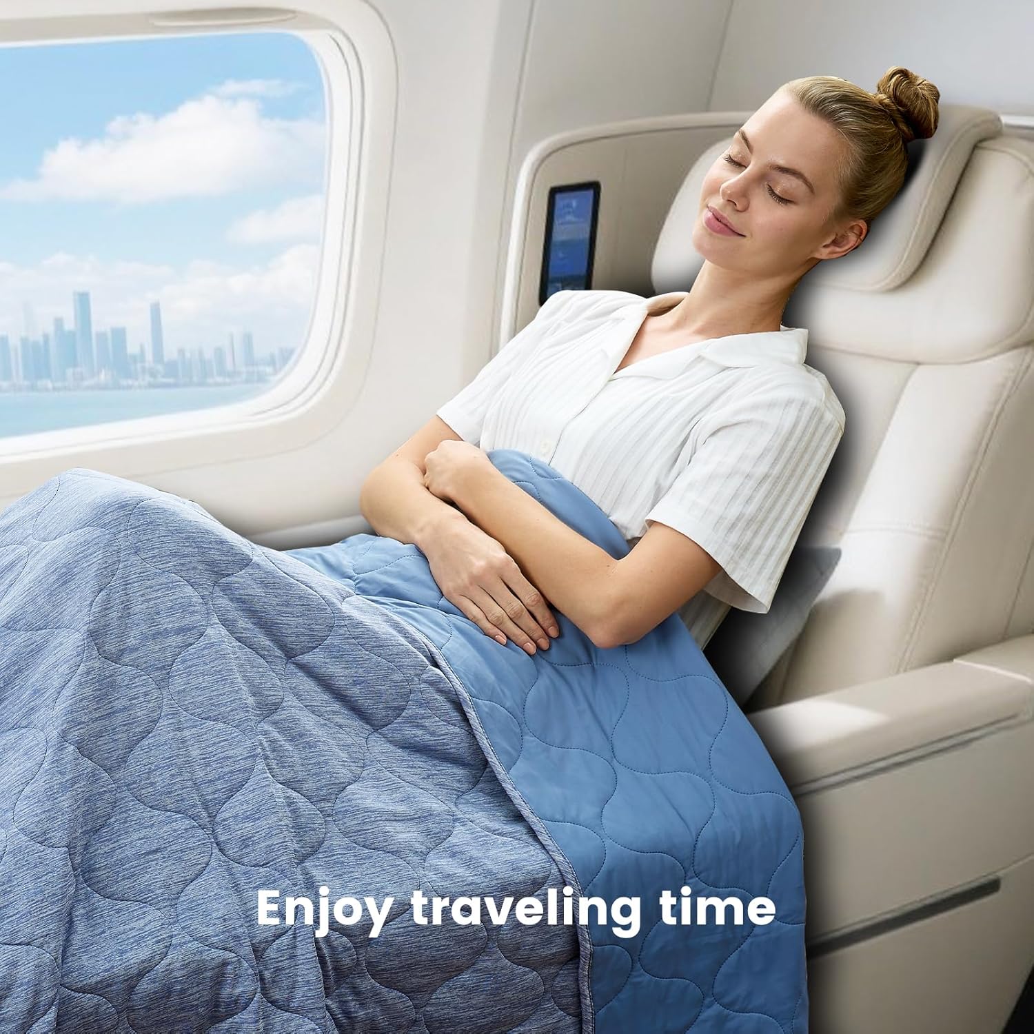 Cozy Bliss Cooling Dual-Sided Blanket for Hot Sleepers, Q-Max>0.46 Lightweight Soft Breathable Bed Blanket, Double Side Cooling Throw for Night Sweats (Denim Blue, 50"x70")