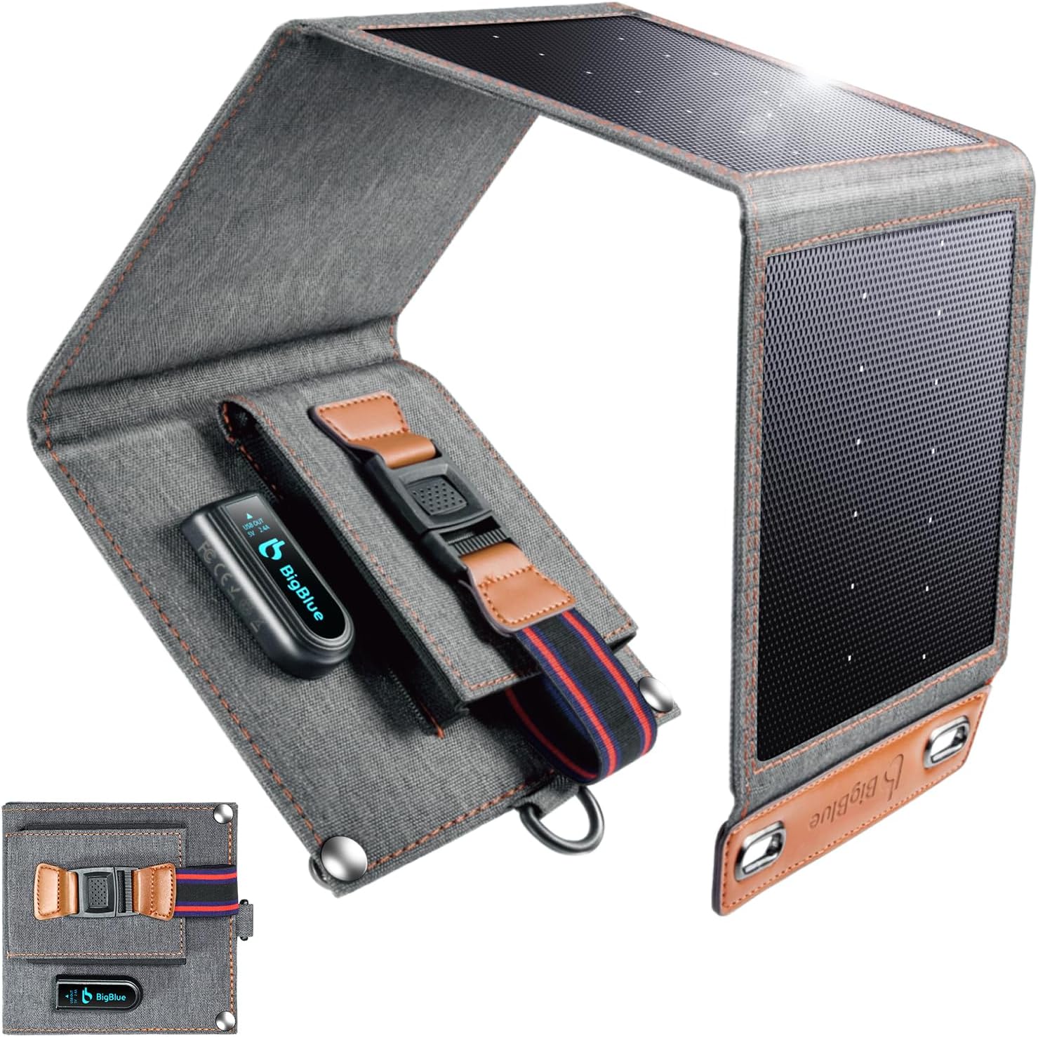 BigBlue 14W Ultra Lightweight Solar Charger, 1 USB Port, Foldable Solar Panel, Fast Charging, 25.4% High Efficiency, Thin Solar Charger, Smartphone Charger, Water-resistant/Dust-proof, Compatible with