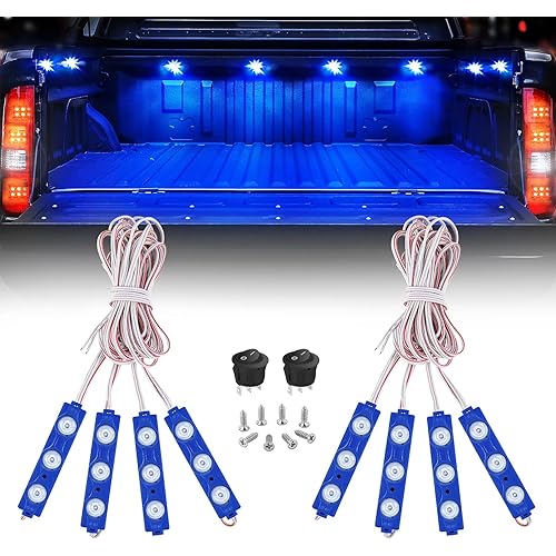 Nilight 8PCS Truck Pickup Bed Light 24LED Blue Cargo Rock Lighting Kits with Switch for Van Off-Road Under Car Side Marker Foot Wells Rail
