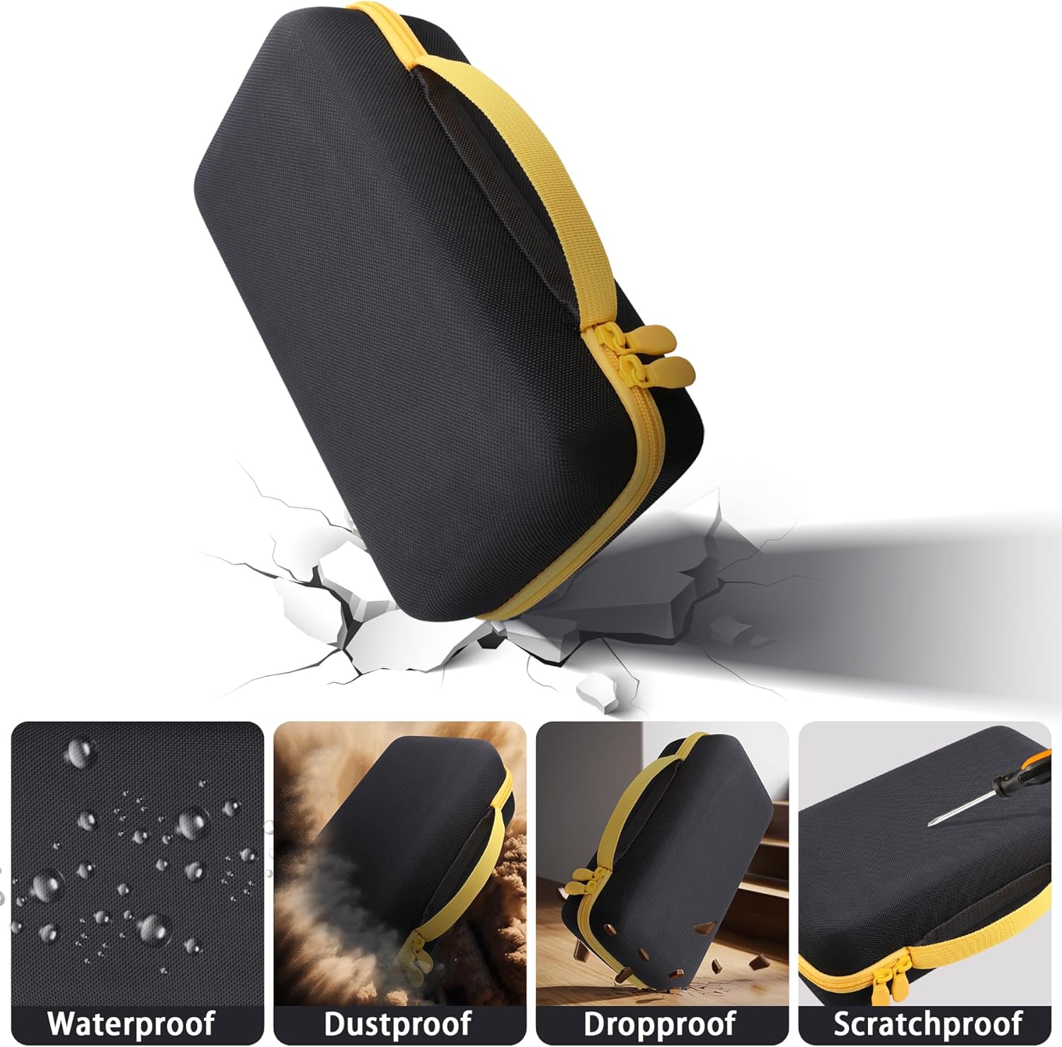 Label Printer Case Compatible with Brady M210/M210-LAB/BMP21-PLUS Portable Label Printer(Black Case,Yellow Zipper)