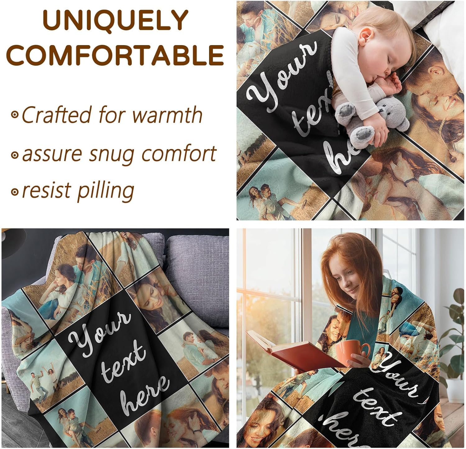 Custom Blanket with Picture Text, Personalized Photo Throw Blankets, Personalized Gifts for Boyfriend Girlfriend Couple Wife Husband, Customized Birthday Gift