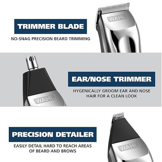 Wahl USA Rechargeable Lithium Ion All in One Beard Trimmer for Men with Detail and Ear & Nose Hair Trimmer Attachment Model 9854-600B
