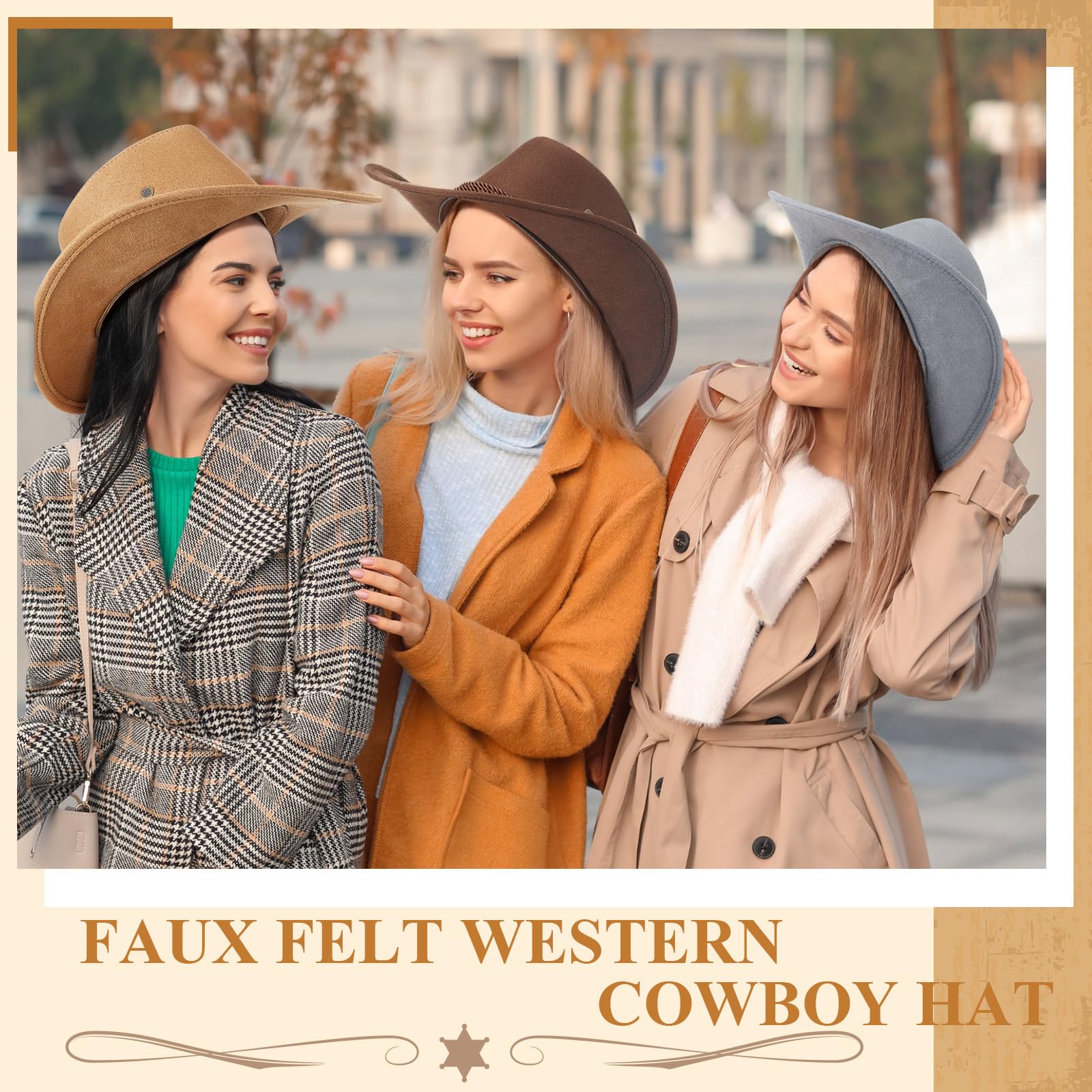 Henoyso Confezione da 16 cappelli da cowboy da donna, in finto feltro, stile occidentale, con bordo, per attività all'aperto, viaggi, classici, con cinghia, per Halloween, adulti, uomini, donne,