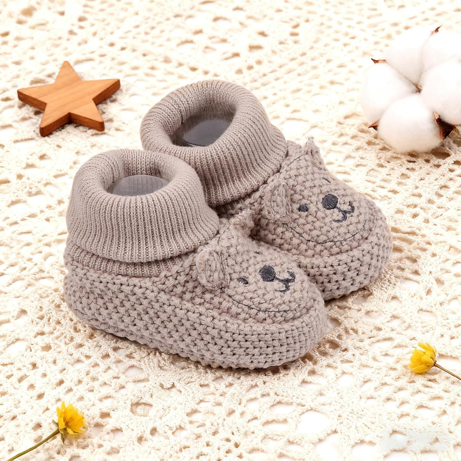 Baby Boy Girl Knitted Booties Soft Sole Warm Walking Shoes Cute Cozy Knit Ankle Booties for Winter Fall