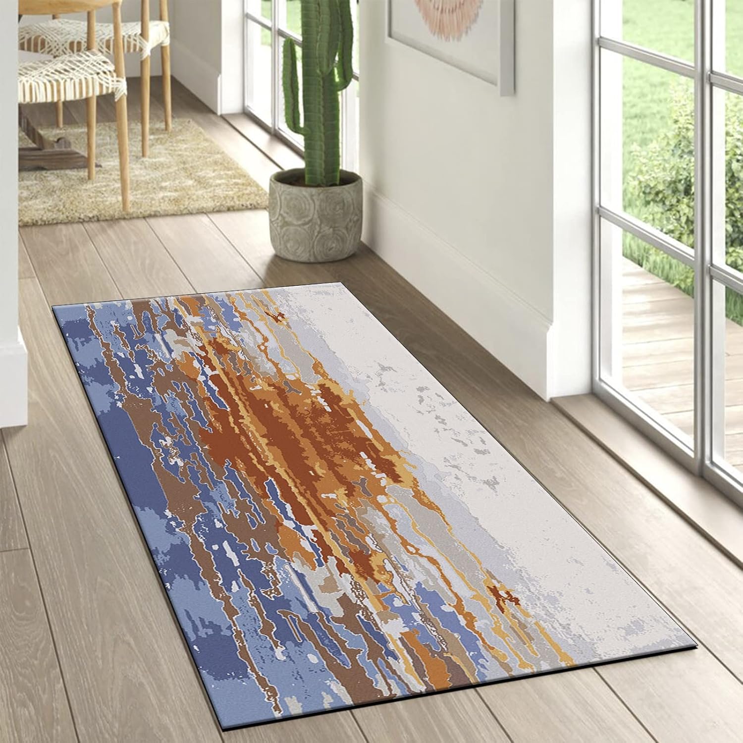 Hallway Rug Runner Non Slip 4'x25' Modern Color Gradient Polyester Material Runner Rugs Non Skid for Kitchen Hallway Living Room