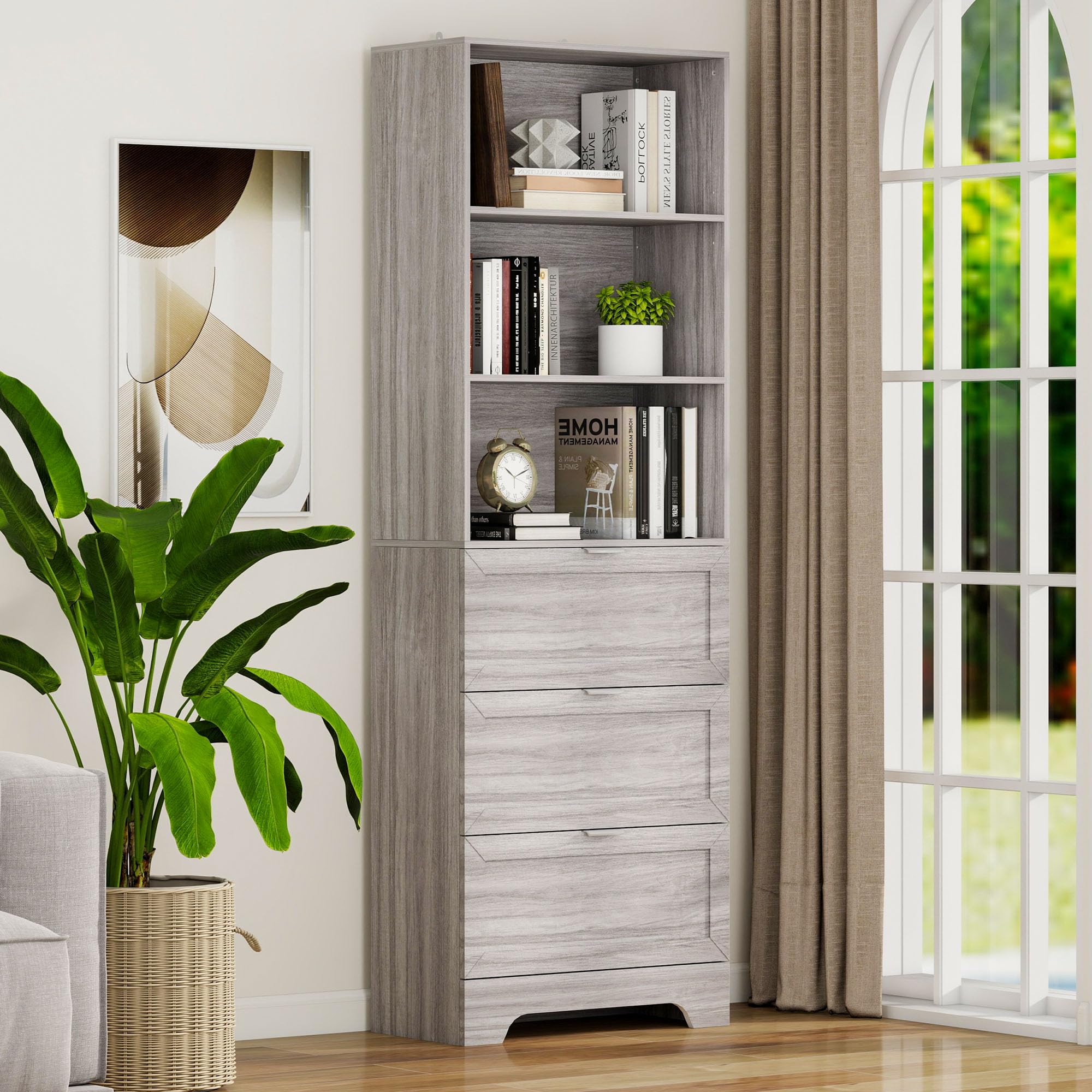 Amazon.com: FTZxHKLX 71'' Tall Bookshelf with Drawers,6 Tier
