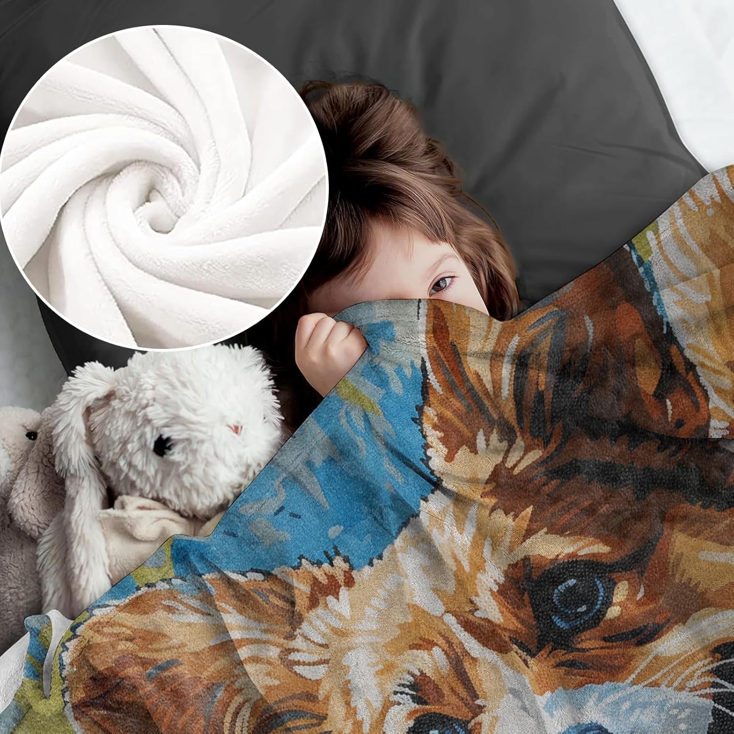 Playful Corgi Dog Blanket for Girls Boys Kids, Flannel Cute Vibrant Blankets Gifts, Meadow Botanical and Puppy Soft Warm Cozy Throws for Sofa Couch Bed Living Room Bedroom Home Decor 60" x 50" - Image 6