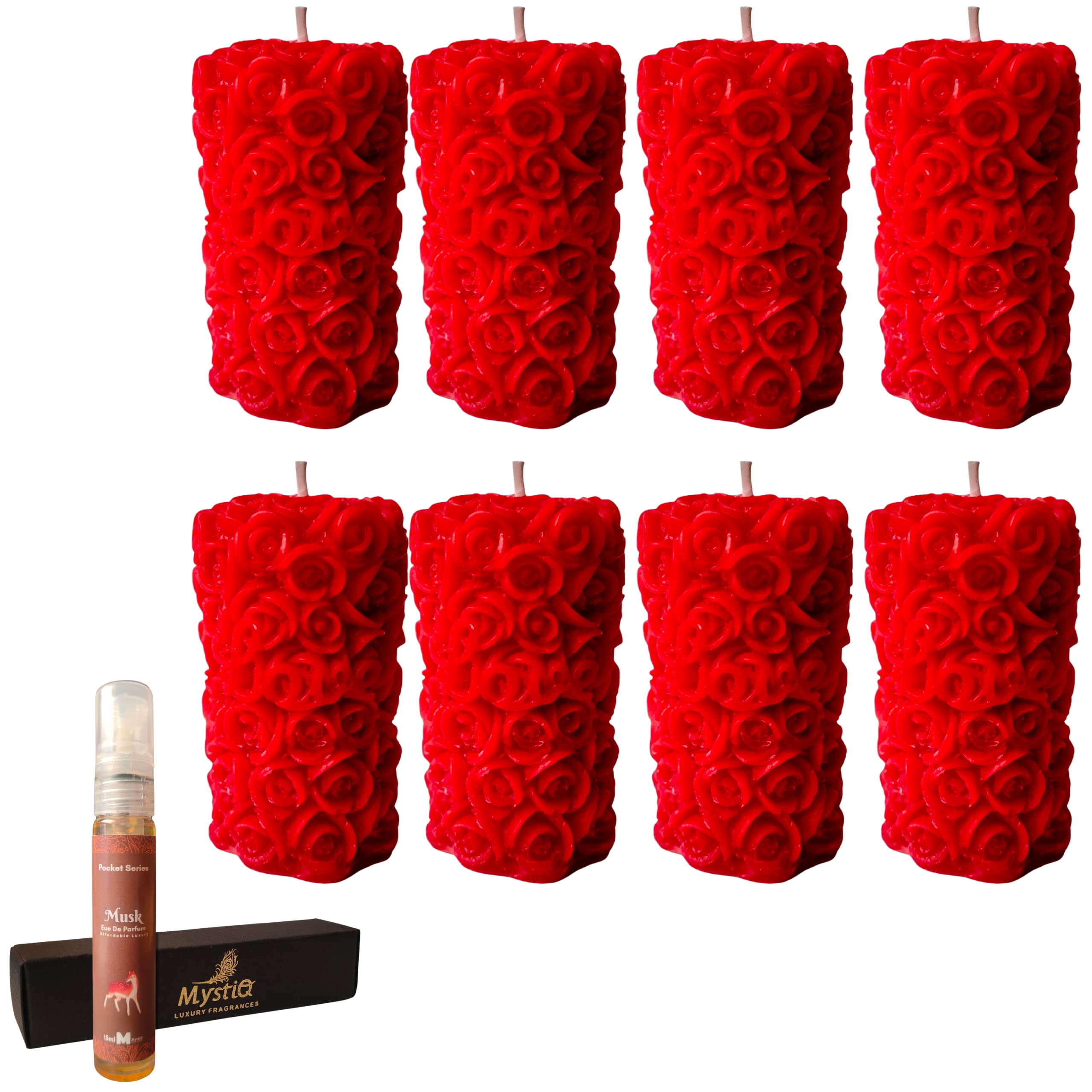 Scentz London Designer Heart Scented Candles | Get Mystiq edp Spray 15ml (Assorted) Worth rs.300 for Limited time with This Pack | Scented Pillar | Premium Soy Wax Blend | Small | Pack of 8