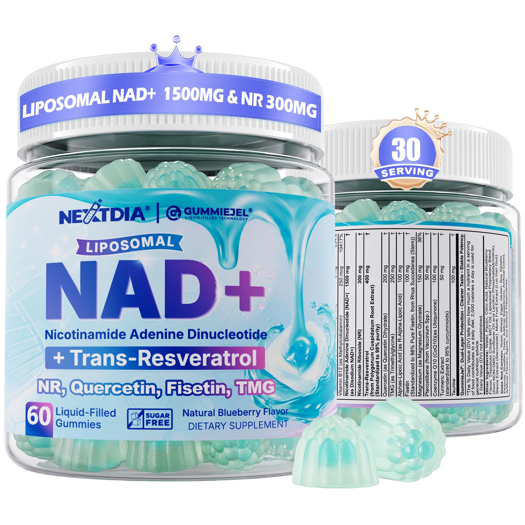 1500mg NAD+Resveratrol +Nicotinamide Riboside +Fisetin Gummies w/CoQ10, TMG