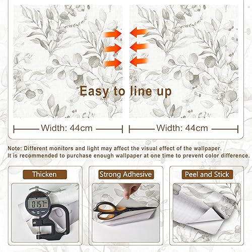 Miniatura 9 de Naphite Papel tapiz floral para despegar y pegar, papel tapiz de hojas florales verdes, papel de contacto bohemio para armarios y cajones, papel