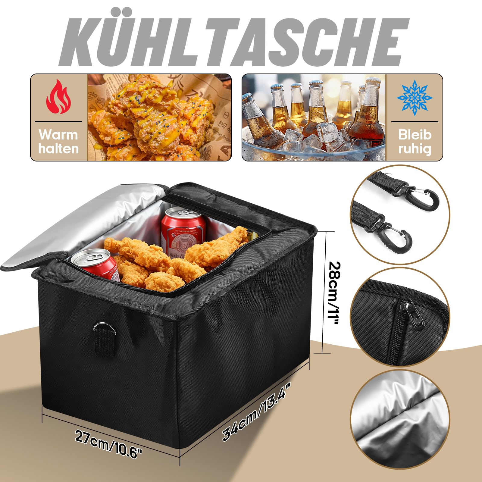 Organizer per bagagliaio auto, 94 l, pieghevole 5 in 1, con borsa termica integrata, 3 scomparti extra grandi e coperchio, contenitore regolabile per SUV Kombi, campeggio e uso quotidiano