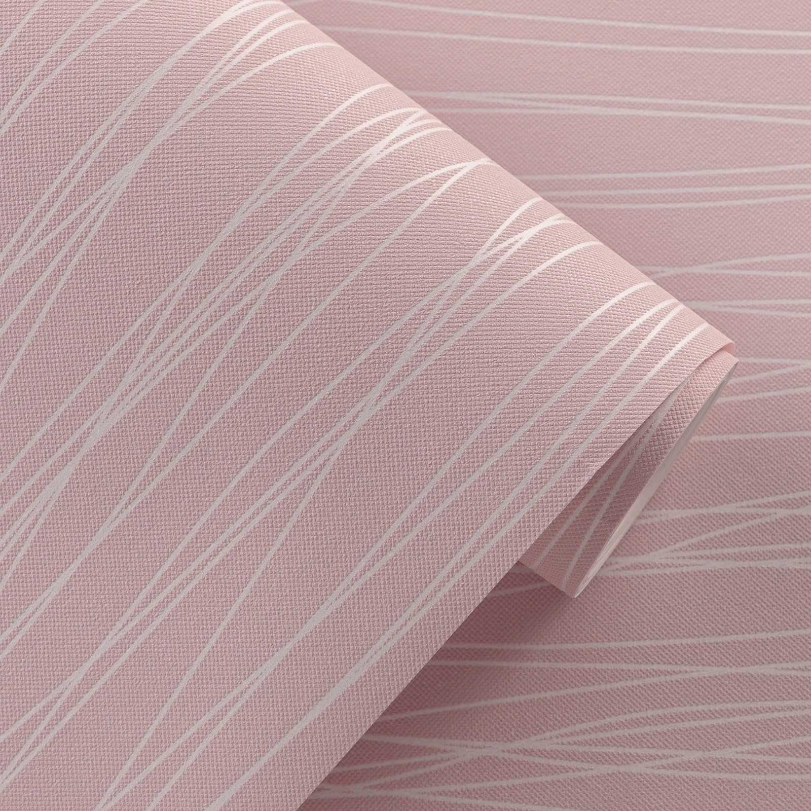BaketronBlush Pink Striped Wallpaper Modern 3D Embossed Wallpaper Metallic Pink Glitter Textured Wallpapers for Bedroom Teen Girls Women Living Room Lounge Hallway Hall
