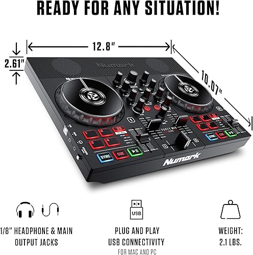 Miniatura 6 de Numark Party Mix Live - Controlador de DJ con altavoces integrados, luces de fiesta y mezclador de DJ, set completo de DJ con mezclador e interfaz