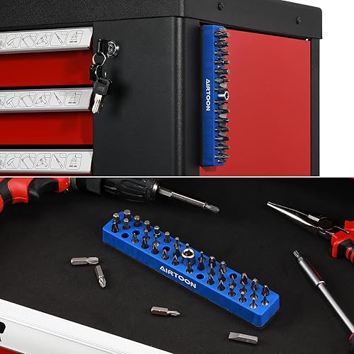 Miniatura 6 de AIRTOON Soporte magnético para puntas hexagonales de 14 de pulgada, almacenamiento de brocas de 43 agujeros con base magnética fuerte, organizador