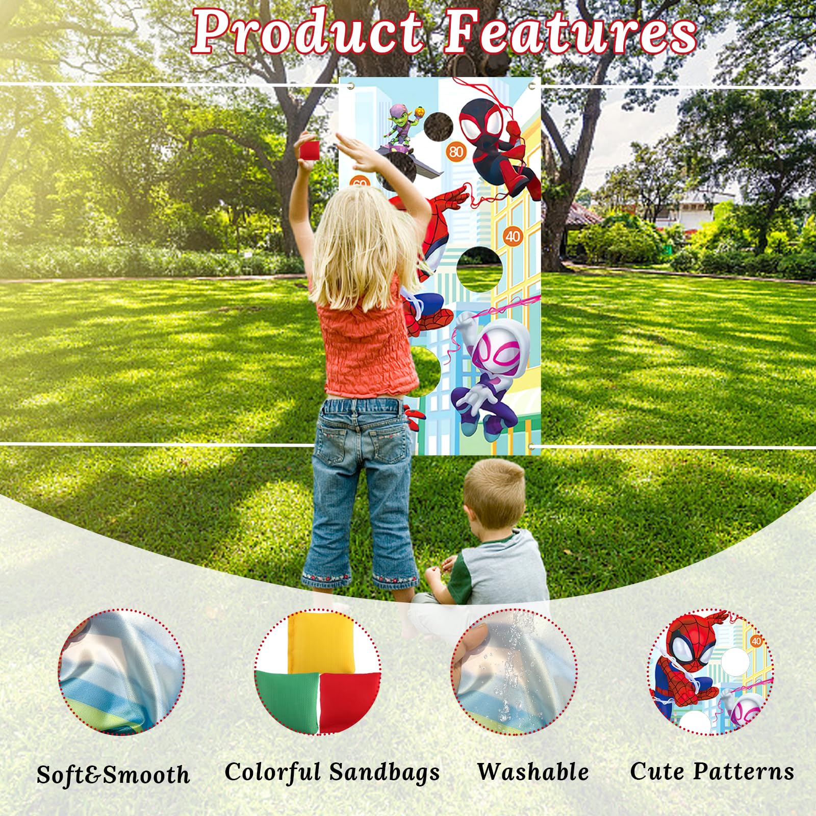 WOFEU Wurfspiel Set Für Kinder – Mit Banner & 3 Bohnensäckchen Für Garten, Strand & Geburtstagsparty