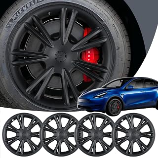 Peforway 19 inch Wheel Covers for Tesla Model Y 2020-2023, Hubcaps Replacement with Center Caps ABS Tesla Accessories 4 pcs (Matte Black)