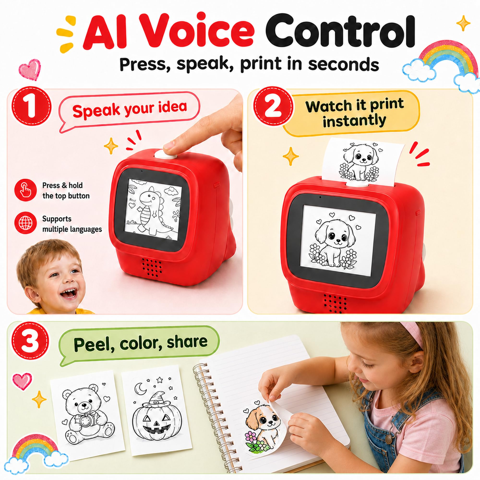 Mini Imprimante Photo Portable Thermique pour Enfants Assistant Vocal IA
