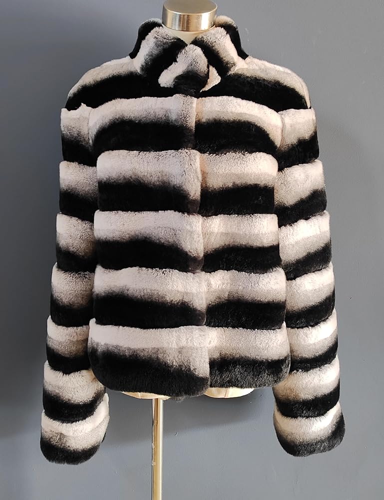 Annsirgra Women's Genuine Rex Rabbit Fur Coat Chinchilla Outwear