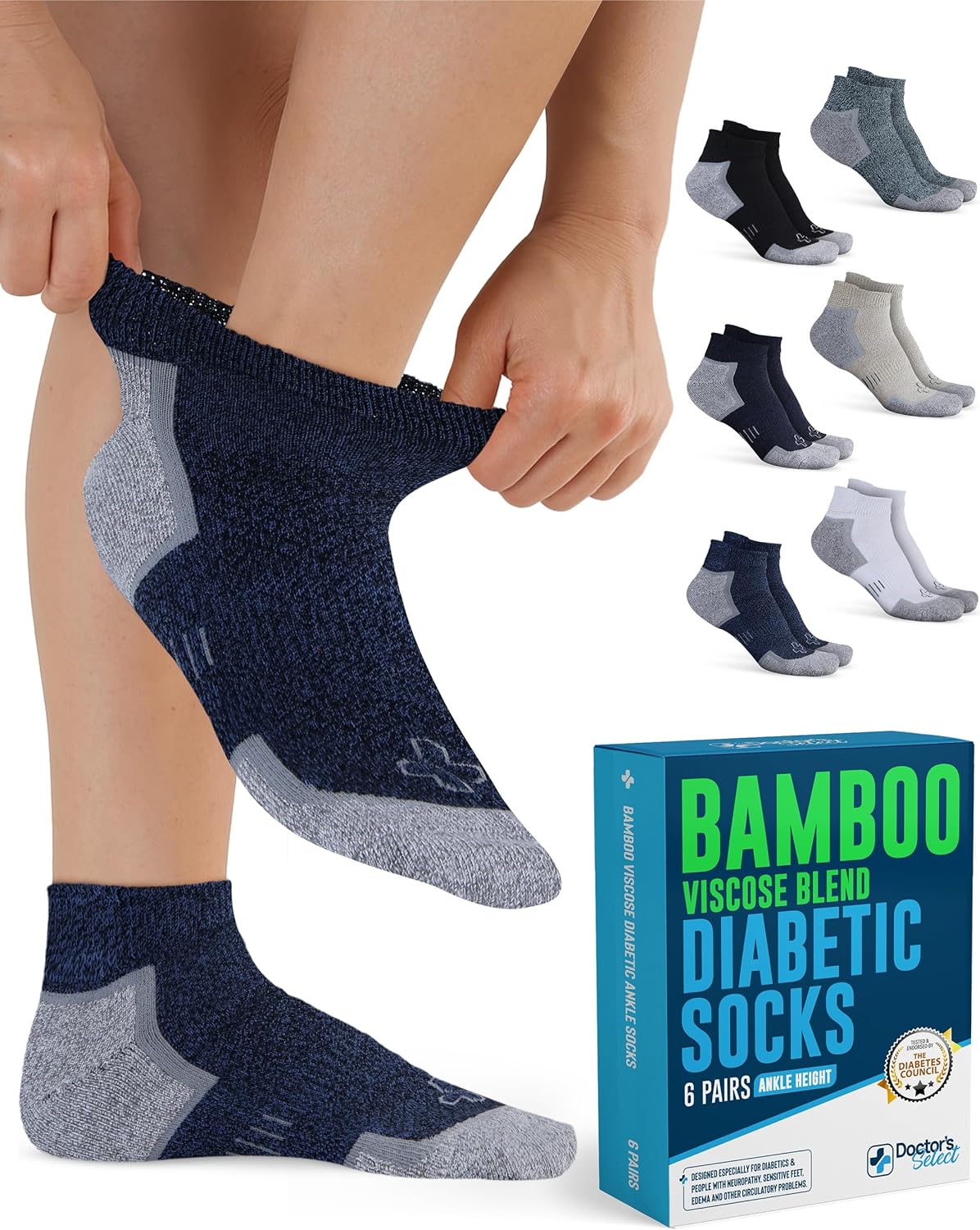 Doctor's Select Bamboo Viscose Diabetic Socks for Women & Men - 6 Pairs, Viscose Bamboo Socks Woman, Low Cut, Non Binding