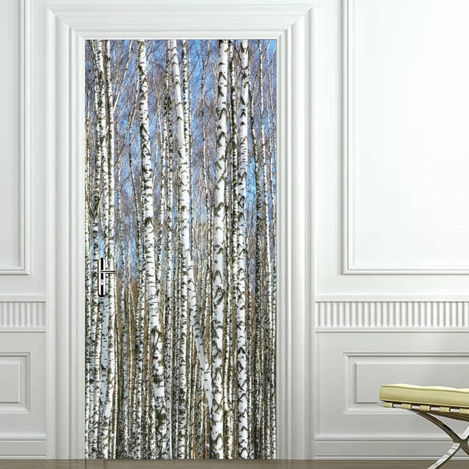 Fykjgs Modern Birch Trees Door Stickers for Interior Doors Tree 3D Door Decals Art Sticker Self Adhesive Door Murals for Bedrooms Living Room Bathroom Home Decor G847?85x215 cm?