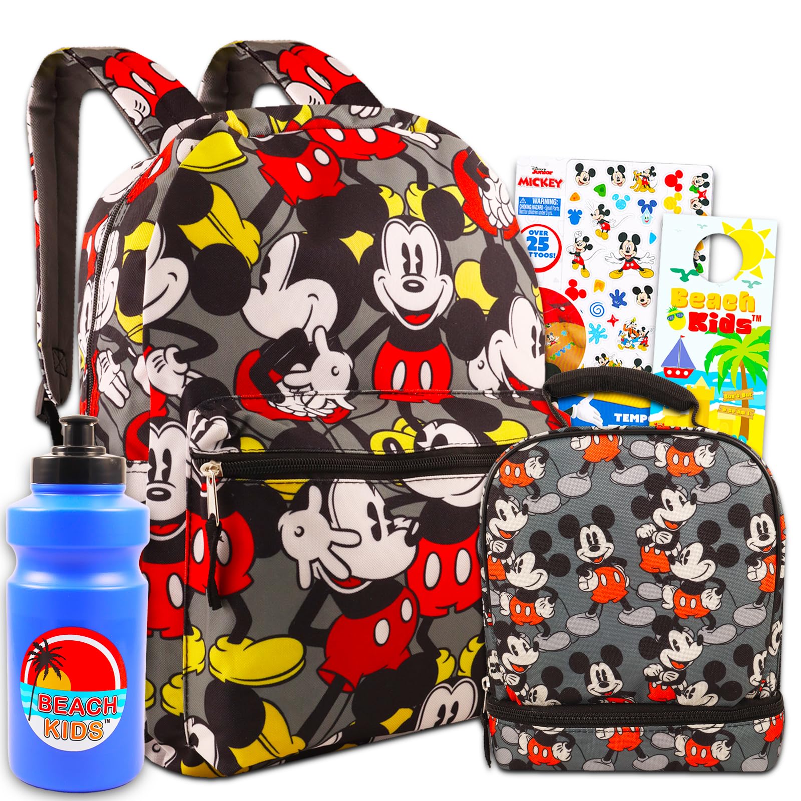 Mickey Mouse Boys Mickey Lunch Box Disney Backpack And Lunch Box Set For Kids - Bundle With Classic Mickey Backpack, Lunch Bag, Tattoos, & More | Mickey Bag For