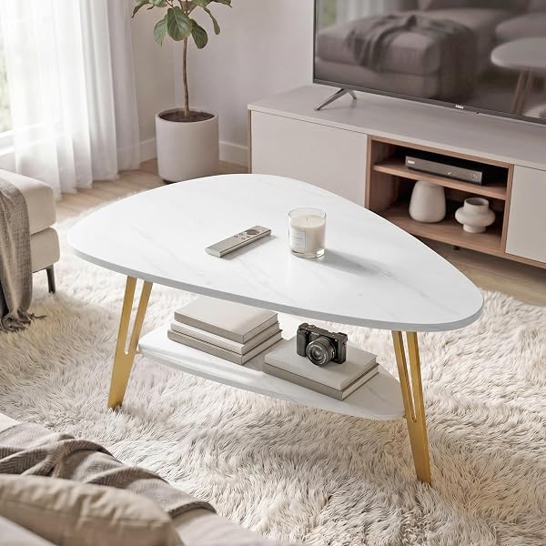 Triangular Marble-Patterned Accent Table