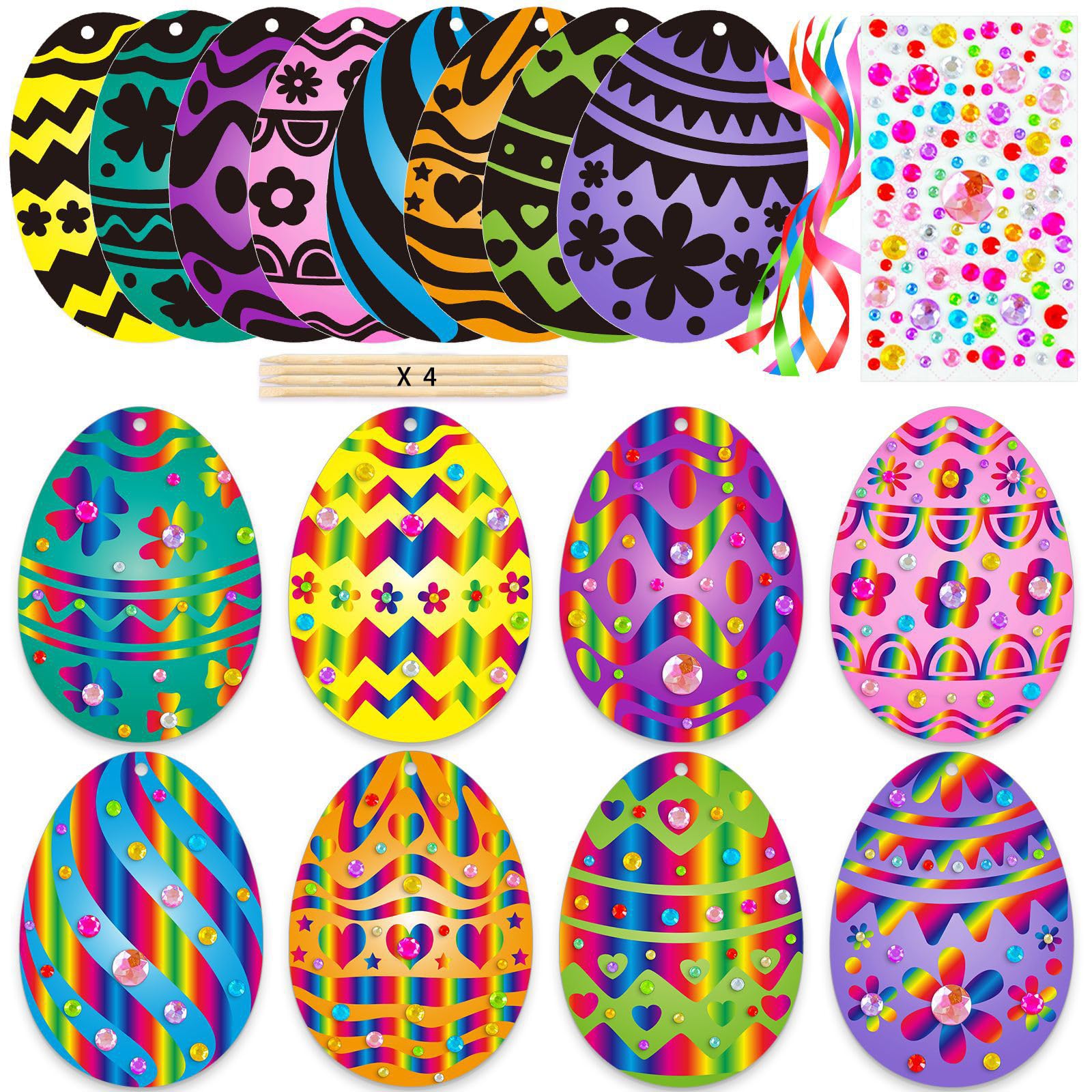 8 Pieces Scratch Paper Easter Scratch Craft Art Easter Day Ornaments Colorful Scratch Easter Eggs Scratch Art for Crafts Arts and Crafts Kit for