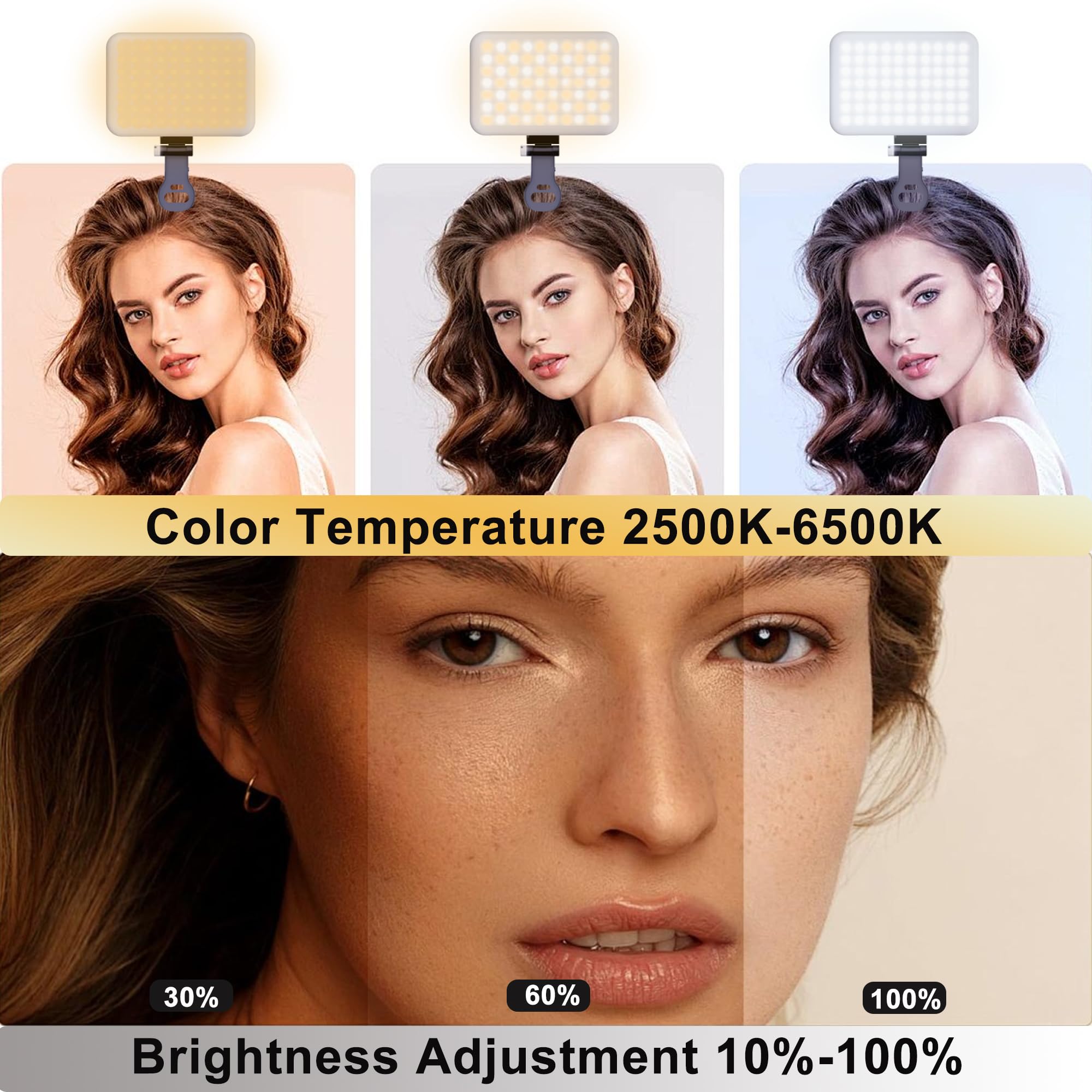 Lampe Selfie LED Rechargeable Avec Clip – 3 Modes, 9 Niveaux Luminosité, Compatible IPhone, Android, Tablette, Ordinateur, Parfaite Pour Vidéos Et Live