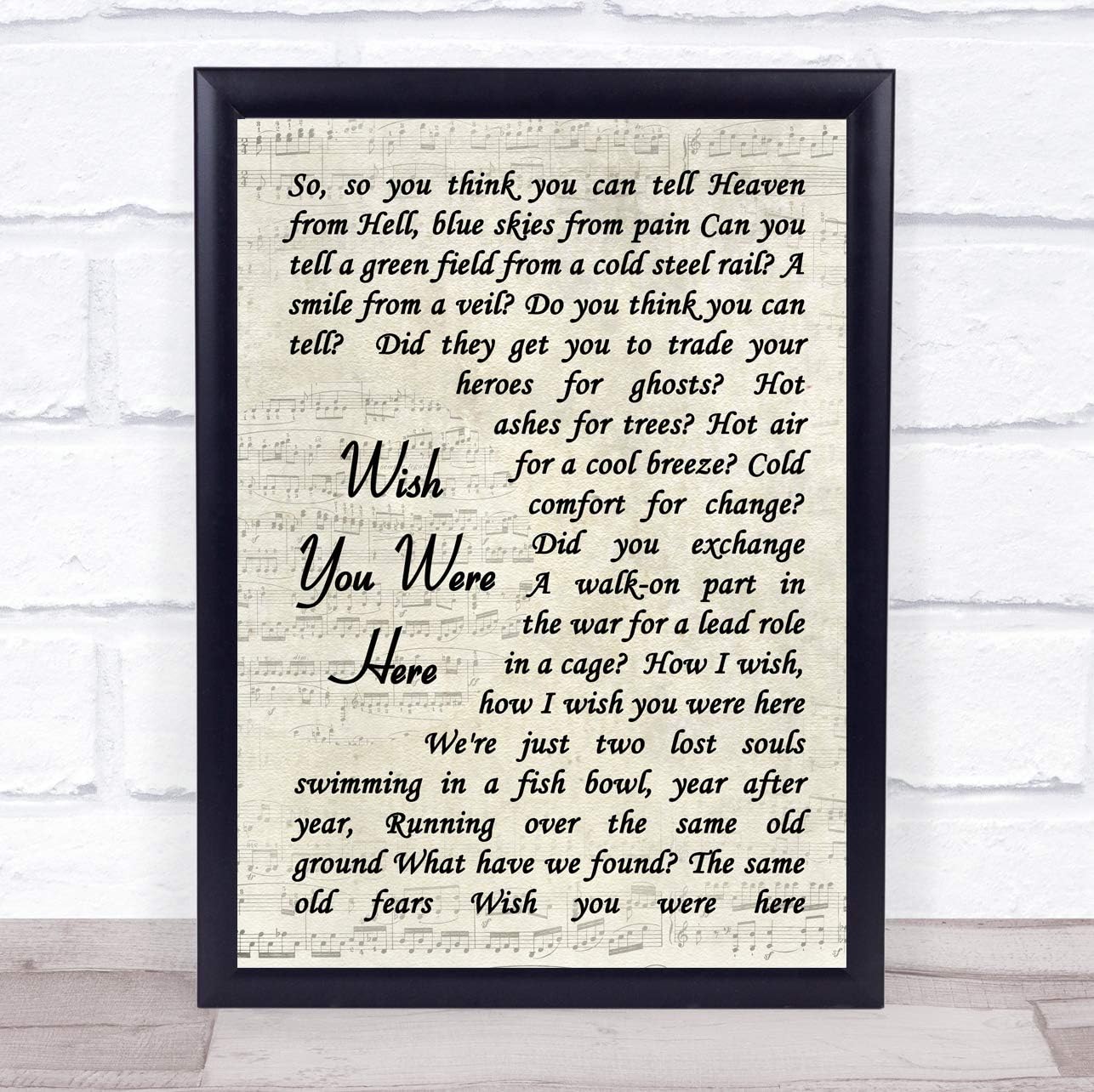 Amazon Com Wish You Were Here Song Lyric Vintage Script Quote Print Posters Prints