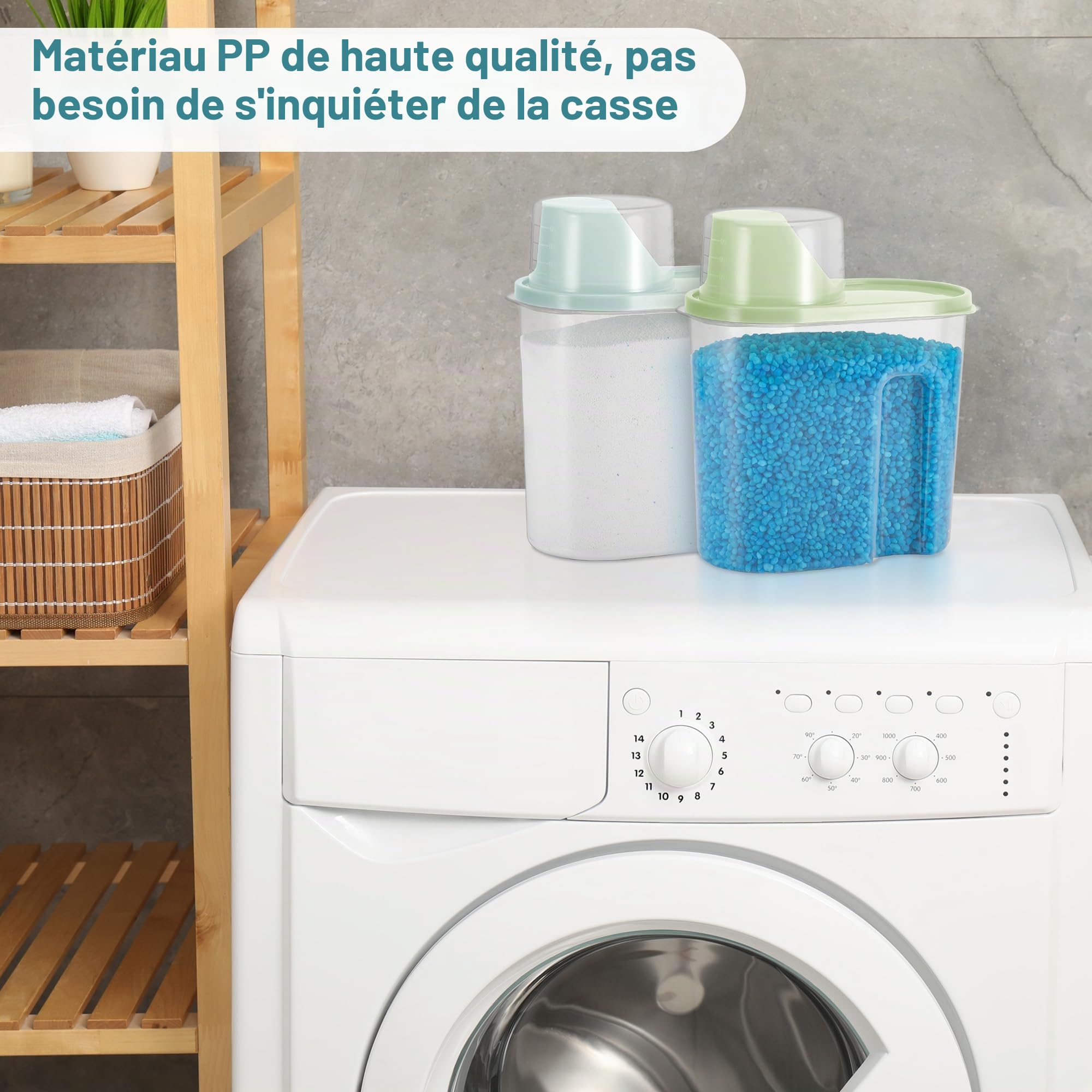 2 Pièces Distributeur Lessive Liquide, 2L Distributeur de Lessive, Durable Plastiques PP Distributeur Lessive, Incassable Doseur Lessive Liquide, Rangement Lessive pour Poudre Laver Détergent Base