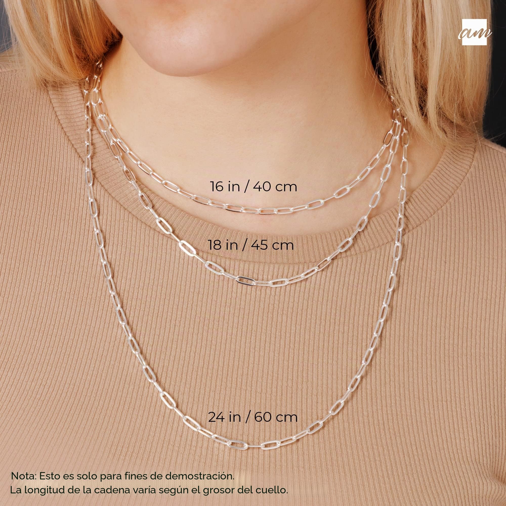 Amberta - Collar con eslabones de clip de plata de ley 925 para mujer