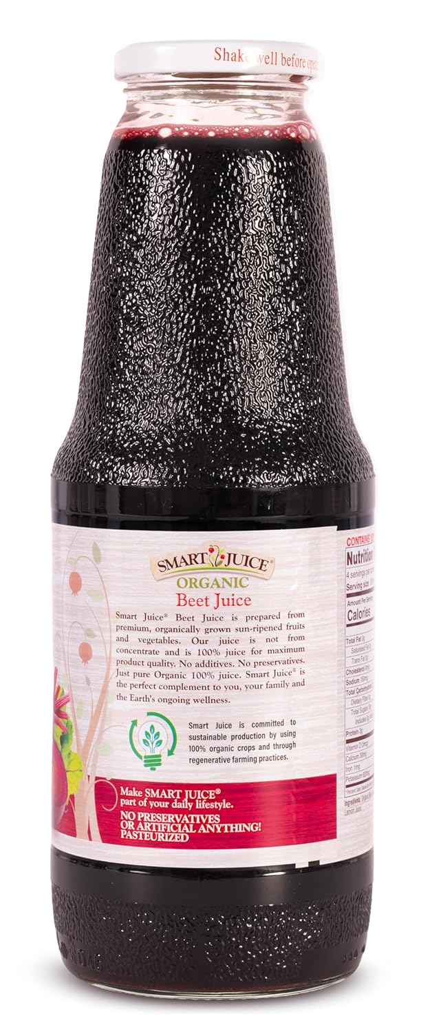 Smart Juice Organic Beet Juice - 33.8 fl oz (1L) - (Pack of 6) 100% Juice Not From Concentrate