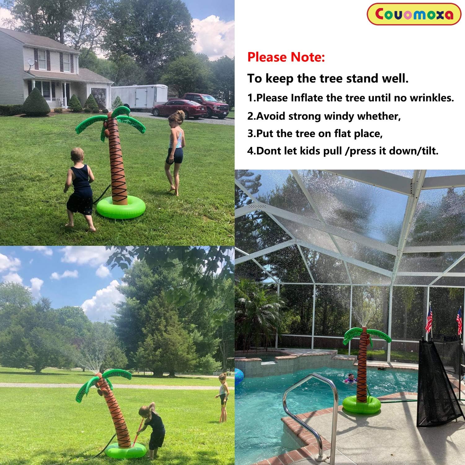 COUOMOXA 61" Inflatable Palm Tree Water Sprinkler Toy Inflatable Palm Tree,Outdoor Water Play Sprinklers Summer Cooler Spray Toy Water Fun Backyard Play Hawaiian Luau , for Toddler,Kids and Family : Toys & Games